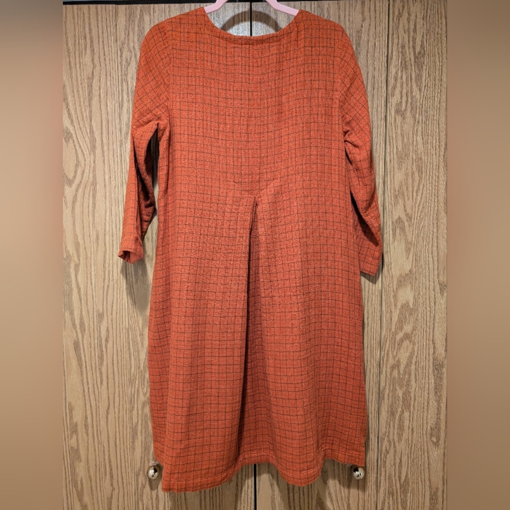 Gudrun Shoden 100% Organic Cotton Orange Plaid Dress With Pockets Sz S - Picture 2 of 12